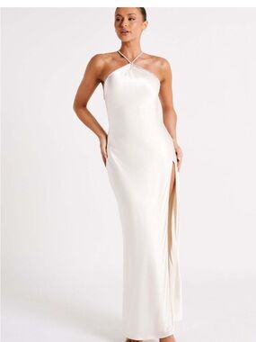 Angelique Satin Cowl Back Maxi Dress - Taupe I Meshki I Size Xs
